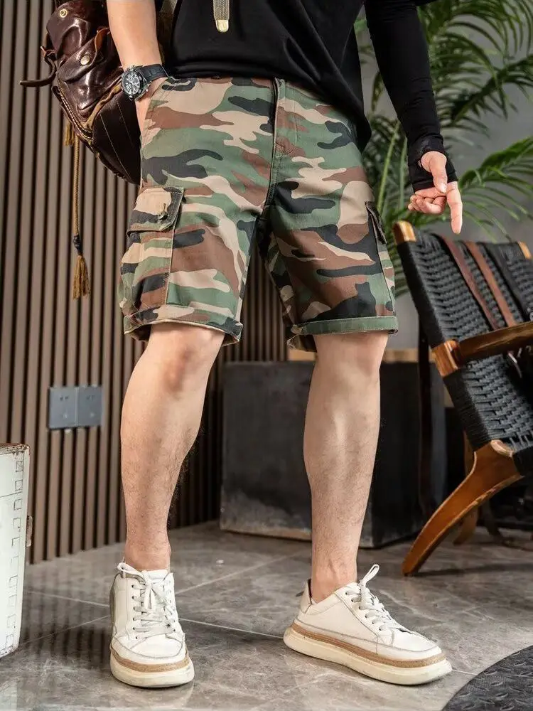 Pantalones cortos para hombre, pantalones cortos de camuflaje con múltiples bolsillos, pantalones cortos de medio carga para hombre, ropa de calle holgada de lujo Harajuku de verano, ropa ancha Y2k
