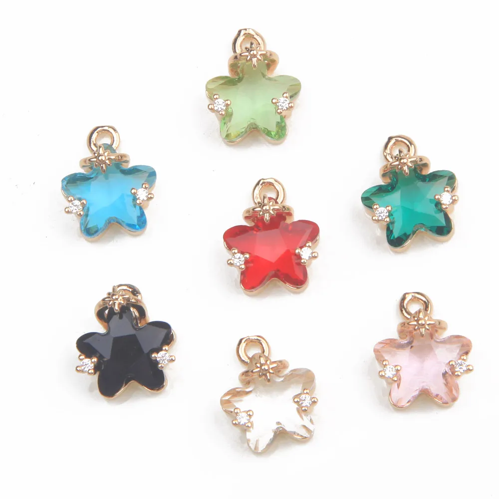 10PCS Faceted Celestial North Star Charms Glass for Jewelry Making Pendant Handmade DIY Findings Brass Accessories 10*12mm