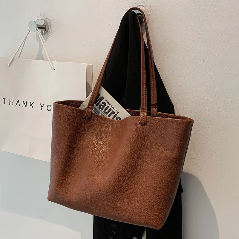 Women Luxury Bag Casual Tote Female Fashion Handbag Lady Popular Soft  PU Leather One Shoulder Large Capacity Shopping Bags