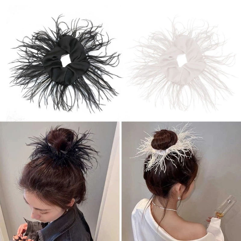 

Girls Feather Hair Tie Ostrich Feather Hair Scrunchies Headdress Headwear Gift 1920s Furry Hair Accessories for Women