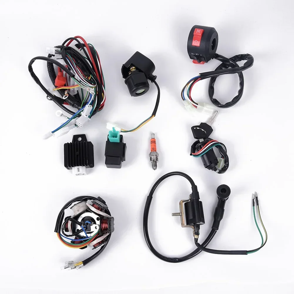 50CC-125CC Mini ATV Complete Wiring Harness CDI Stator 6 Coil Pole Ignition Set Electric Door Lock With Harness