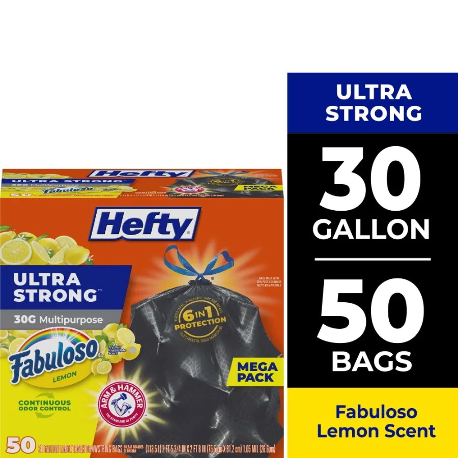

Ultra Strong 30 Gallon Trash Bags for Large Household Waste Disposal Black Heavy-Duty Liners with Fabuloso Lemon Scent Ideal fo