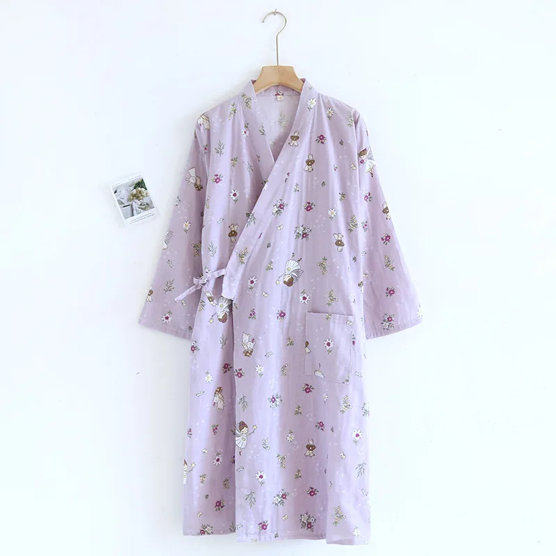 Double Gauze Sleepwear Women\'s Cotton Robe Bath Plus Size Feminino Dressing Gown Summer Thin Pajamas Japanese Shower robe