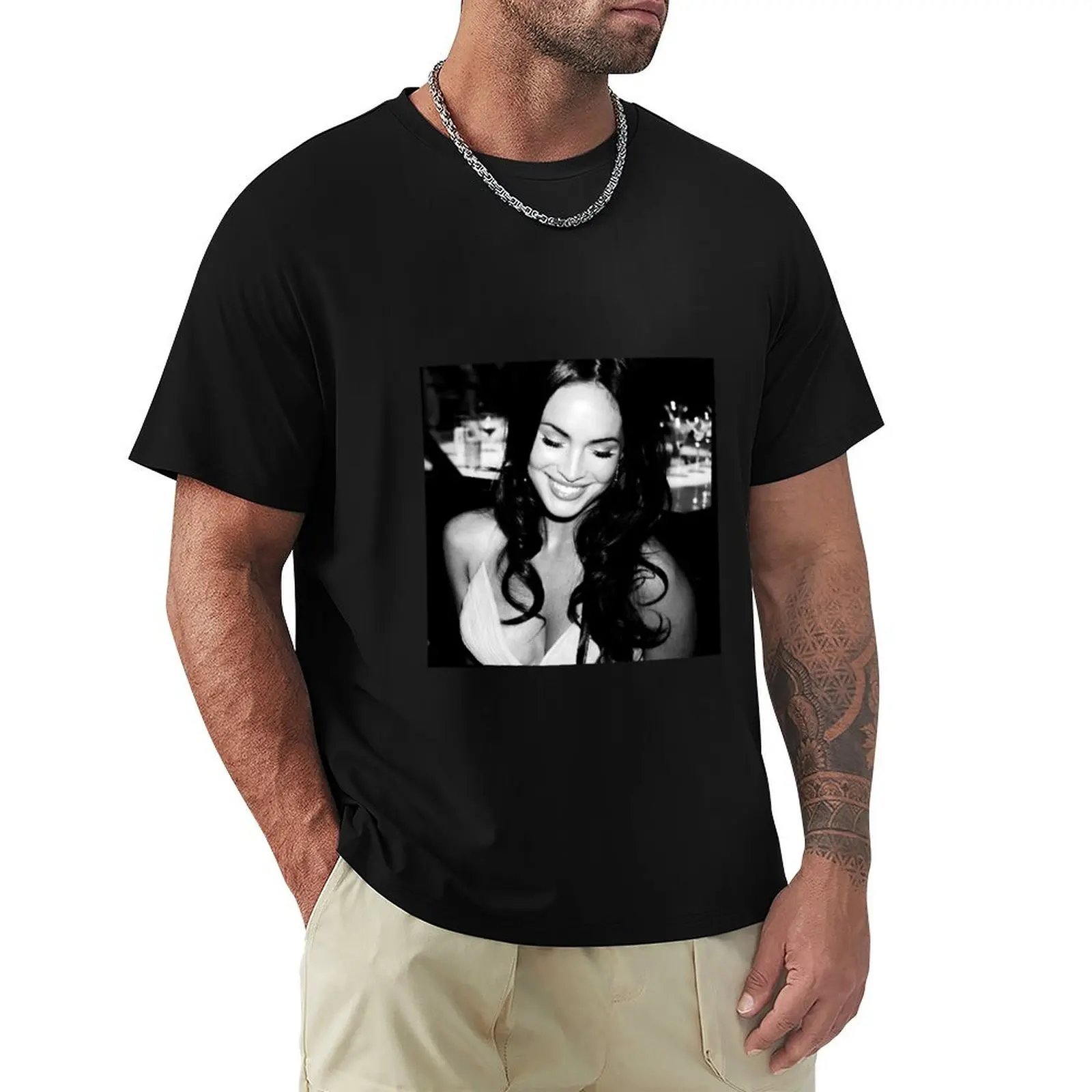 

Black and White picture of Megan Fox T-Shirt custom t-shirts graphics men tshirt