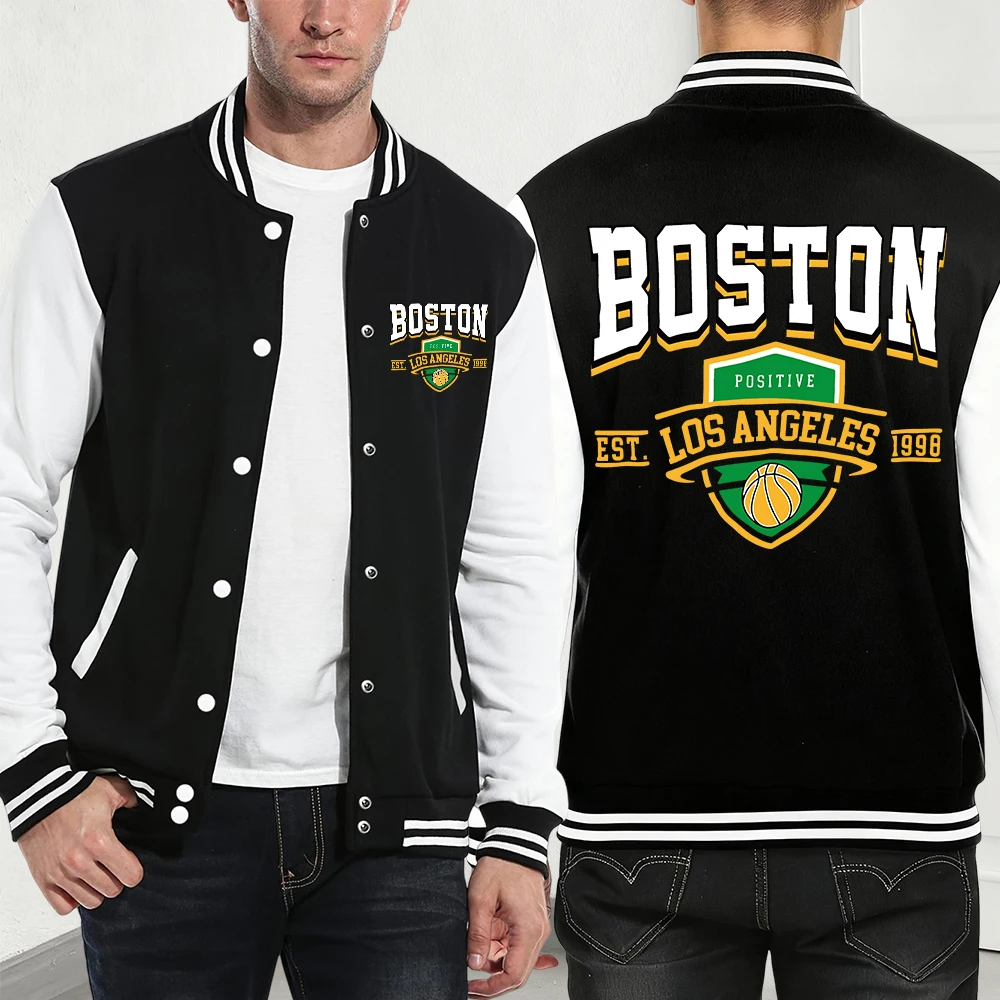 

Boston Positive Basketball Printing Jackets Mens Casual Pocket Baseball Jersey Fashion Loose Coats Basics Fleece Warm Clothes