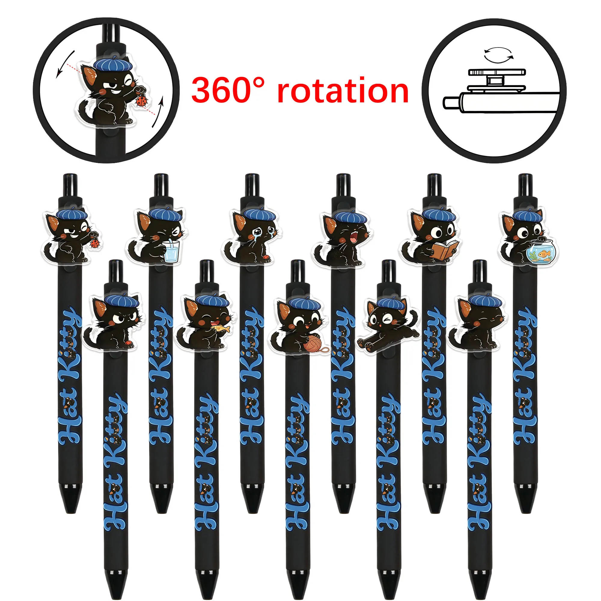 

9 PCS Cat Theme Ballpoint Pens Simple Design Gift Pens Replaceable Pen Caps Random Patterns
