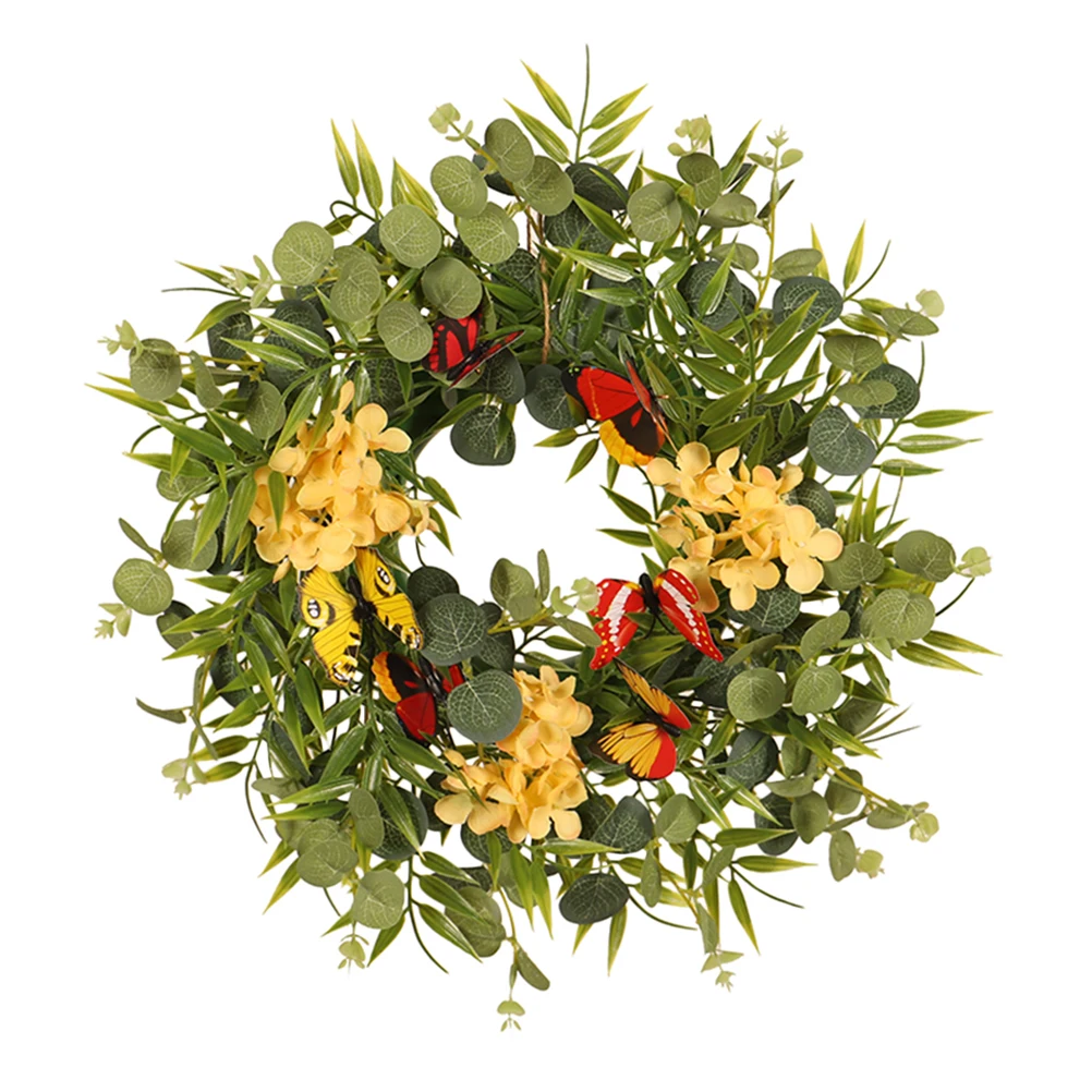 

Eucalyptus Bamboo Butterfly Wreath Plastic Simulation Garland for Wall Door Decor Green Green Leaf Wreath Leaf