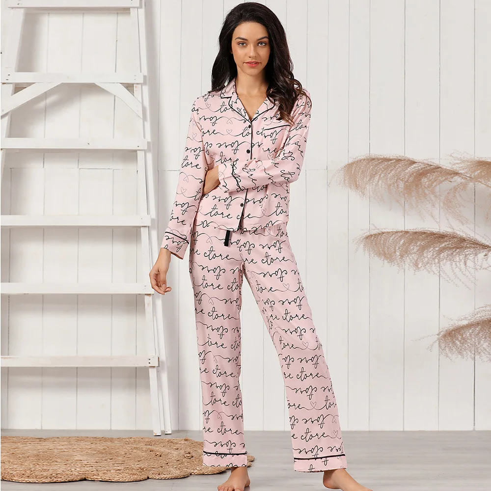 

Foply Women's Pajamas Sets Summer 2Pcs Long Sleeve + Trousers Pants Suits Sleepwear PJS Home Clothes Comfortable Female Homewear