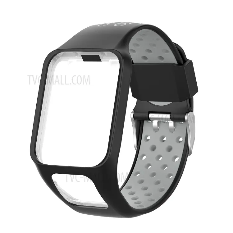 

For TomTom Multi-sport Runner 2/3 Dual Color Silicone Smart Watch Strap Replacement Watchband - Black / Grey