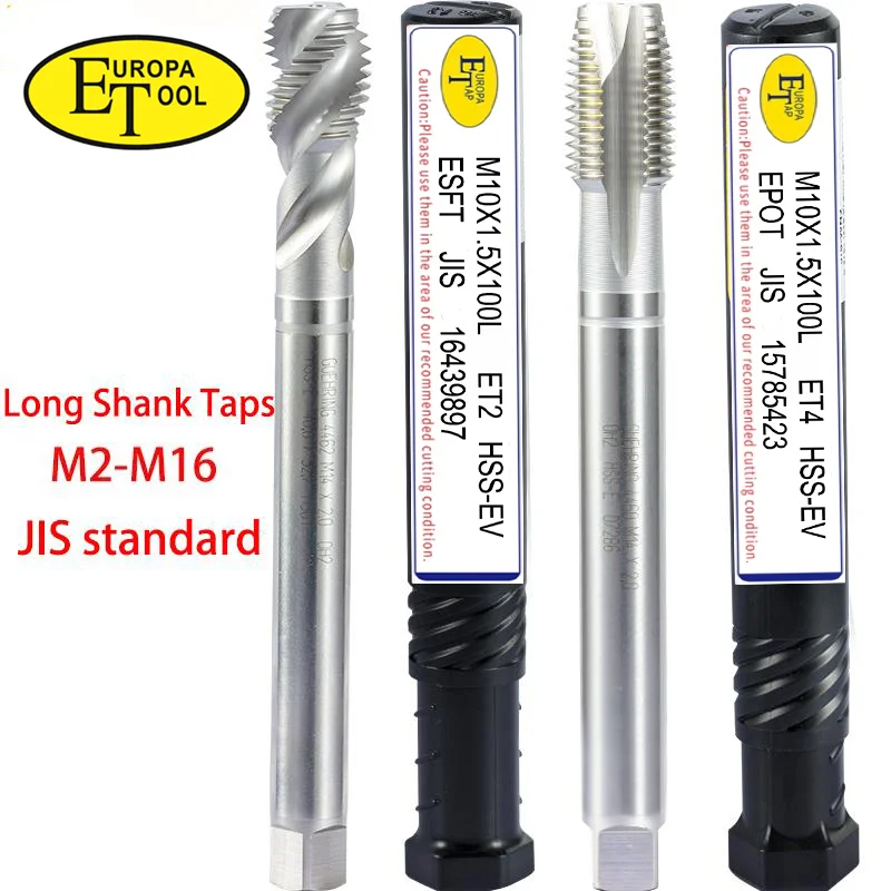 ET HSS-EV Lengthening JIS Standard Spiral Fluted Tap M2M3M4M5M6M8M10M12M14M16 Screw Thread Spiral  Pointed Taps