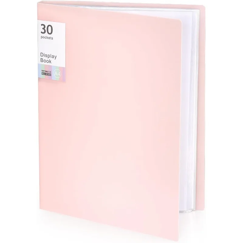 Binder with Plastic Sleeves for A4 Size, 30 Pocket, 1 Pack, Pink