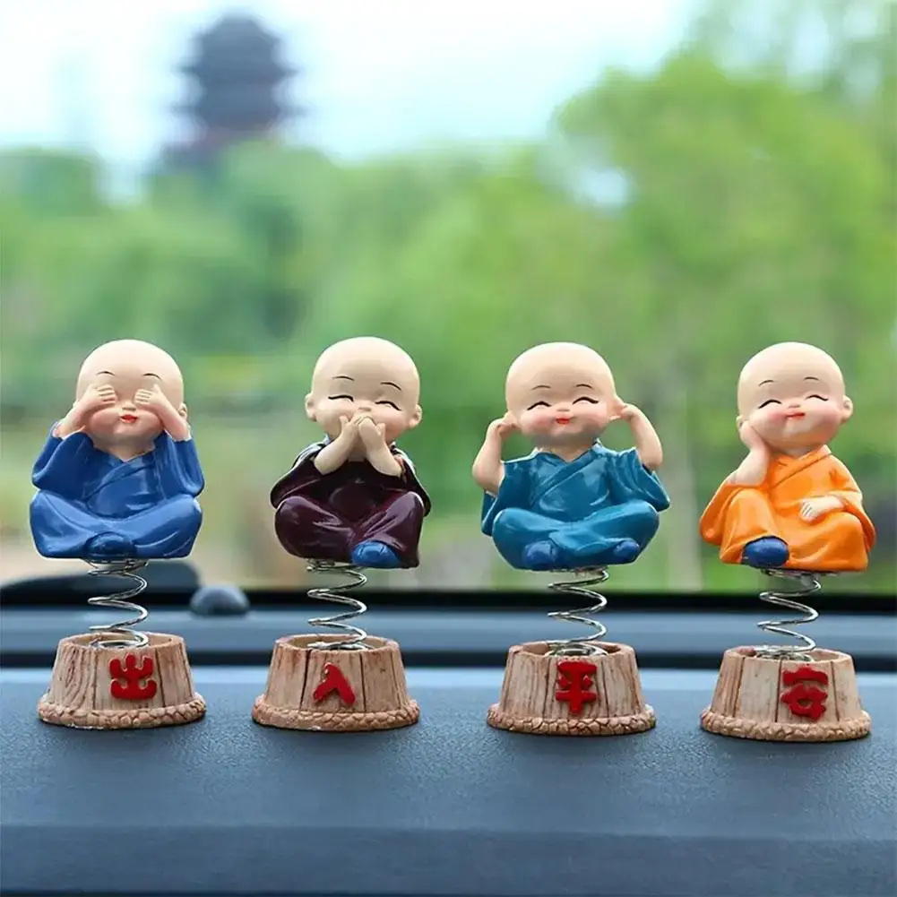 Car Decorations Shaking His Head, Four Big Monks, Car Accessories 4 Packs, Spring Interior Resin Dolls, Cartoon Creative F6V0