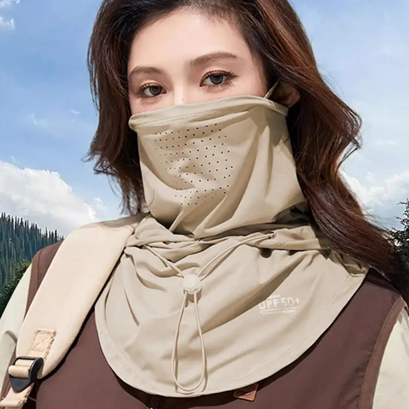 Novo verão anti-uv protetor solar chapéu com máscara xale respirável gelo seda pulôver boné cabeça envoltório unisex praia boné para esportes ao ar livre
