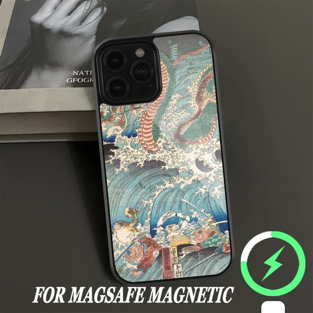 Utagawa Kuniyoshi Ukiyoe Art Phone Case For iPhone 11 12 13 14 15 Pro Max  Plus Magsafe Magnetic Wireless Cover Charging