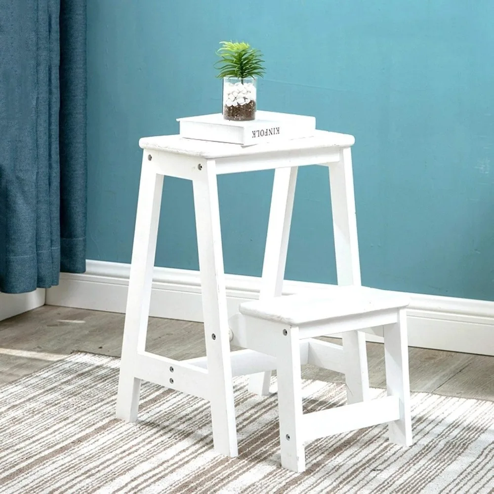 Folding Step Stool Wood Ladder Kitchen Multifunction Shoe BenchStepladder Small Foot Stool 2 Tiers Step Stools for Household and