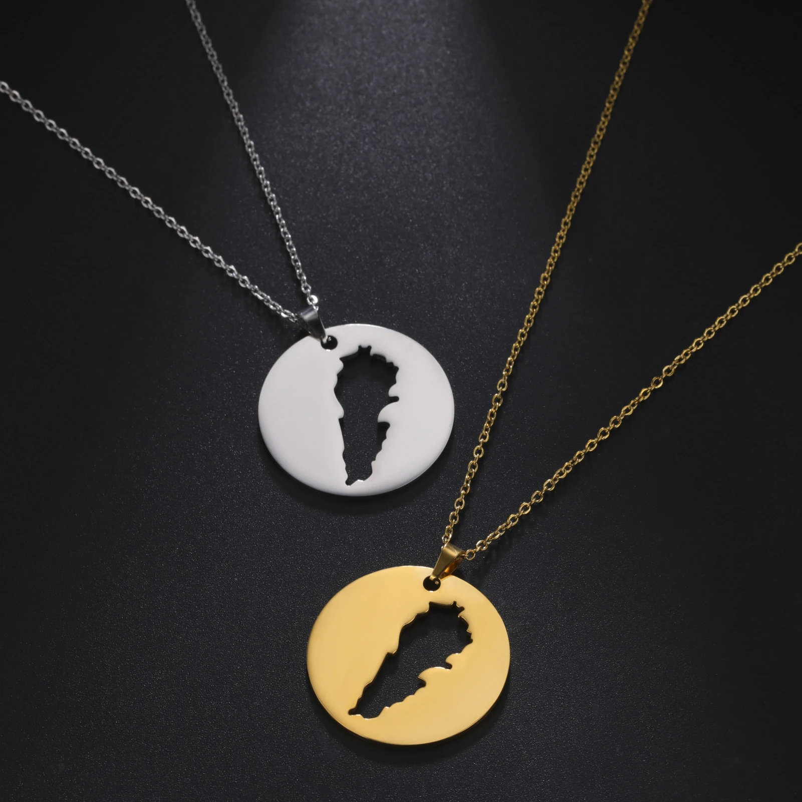 Kkjoy Fashion Stainless Steel Gold Silver Color Map of Lebanon Pendant Necklaces For Women Anniversar Jewellery Gift Wholesale