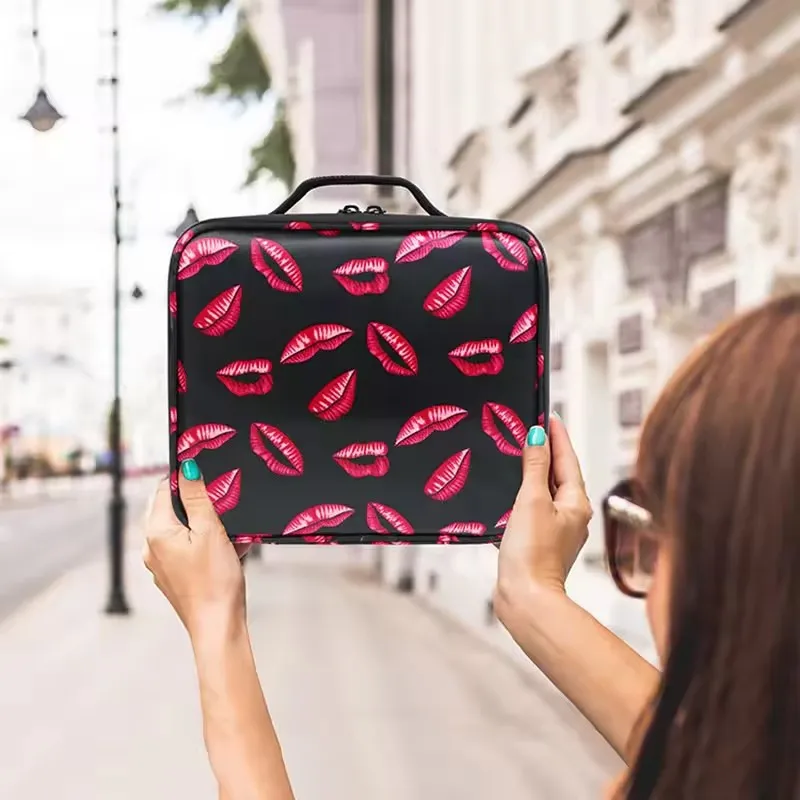 Portable Professional Makeup Bag Train Case Makeup Cosmetic Bag Organizer Portable Artist Storage Bag with Adjustable Dividers