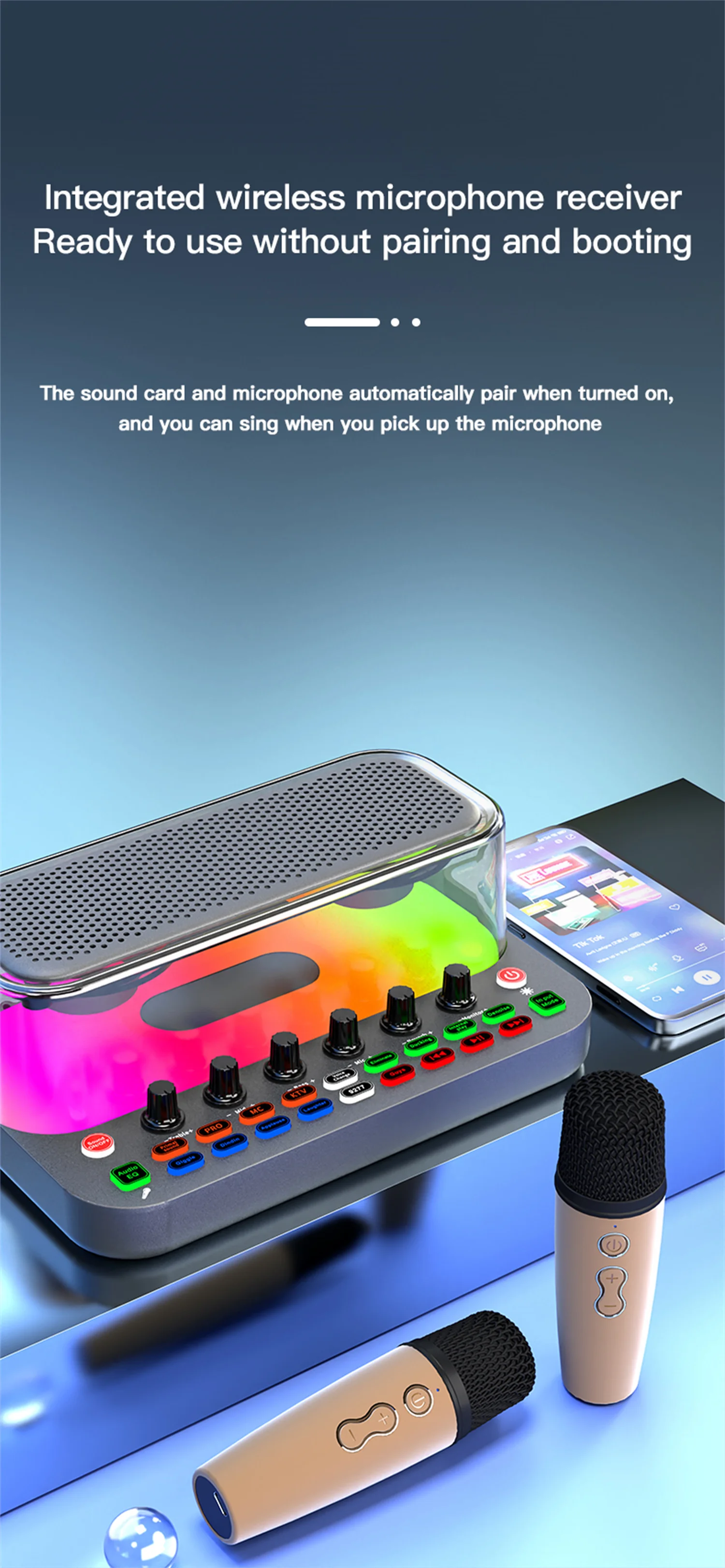 GAX-SY11 プロフェッショナルサウンドカードオーディオオールインワン カラフルライト ホームポータブル アウトドアレコーディング ライブ歌唱