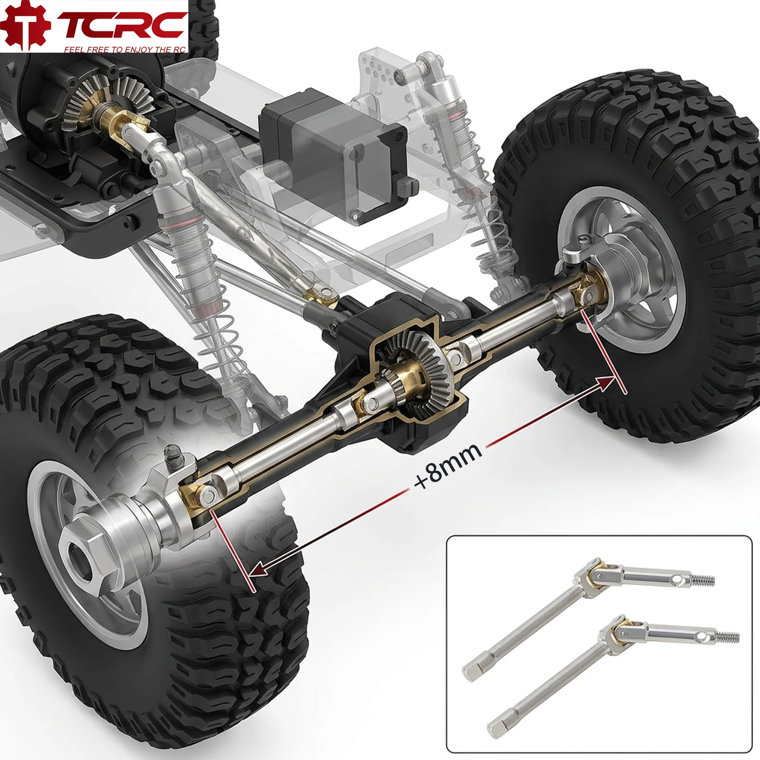 

TCRC 2PCS High Steering Angle Universal Grade 5 Titanium U-Joint Axle Shafts +4MM Wide CVD for Axial SCX24 AX24 1/24 RC Car