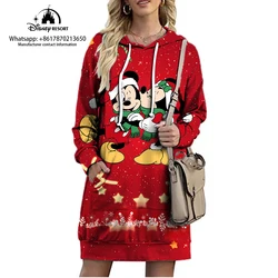 Christmas Disney Brand Mickey Minnie Cartoon Long Hoodie Autumn New Mini Sexy Dress Korean Fashion Elegant Ladies Party 2022