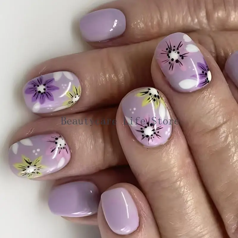652C 24 Pcs Short Square False Flower Art Full Coverage for Girls