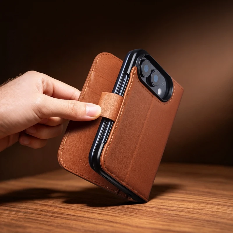NAPPA Genuine Leather Flip Case For iPhone Duo Fold With Card Slots Natural Cowhide Luxury Business Phone Cover iPhone Duo