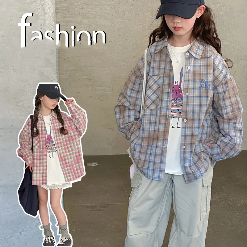 

Girl Long Sleeves Shirt Kid Casual Fashion Shirt Child Spring&Autumn Top Princess Colorful Softy Plaid Blouse Toddler Size 4-14Y