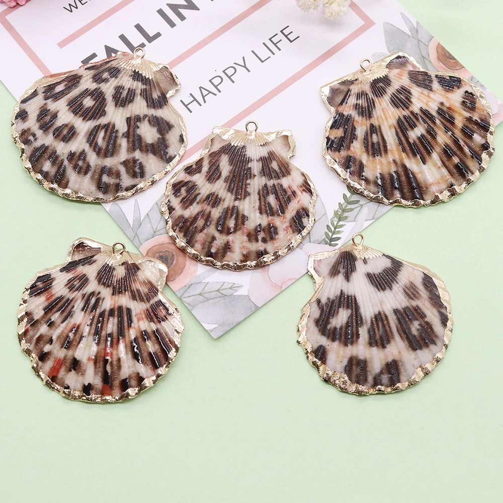 Fashion Leopard Print Pattern Conch Scallop Pendant Creative Fan-shaped Shell Summer Beach Necklace Accessories Jewelry Making