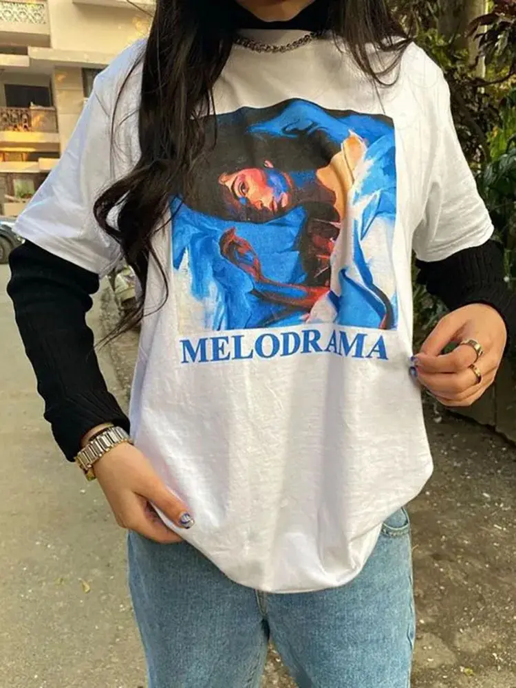 Camiseta con gráfico de música pop, camiseta con portada del álbum Melodrama de Lorde, camiseta con pintura estilo grunge, camiseta de estilo callejero, camisetas de moda Y2k, unisex