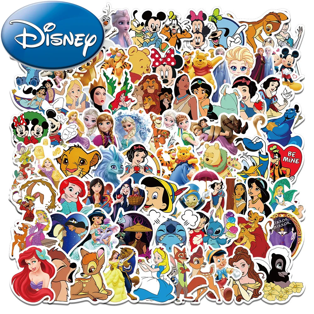 10/30/50/100pcs Disney Cartoon Mix Anime Stickers Kawaii Mickey Mouse Snow White Stitch Sticker for Notebook Bike Scrapbook Car