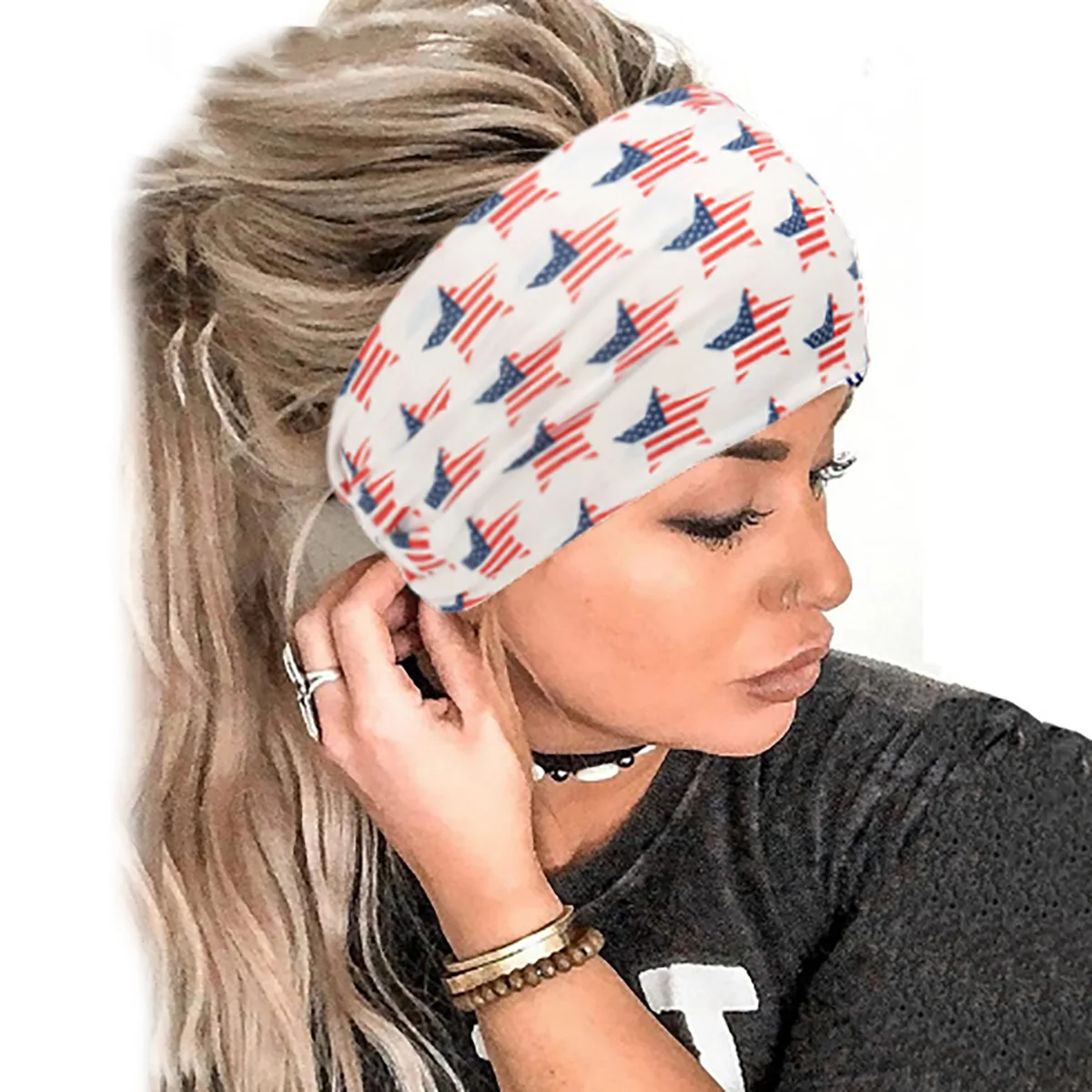 

1pc Wide Sweat-Absorbent Headbands, Independence Day American Flag Printed Fashion Headbands, Chic Bohemian Paisley Hair Band