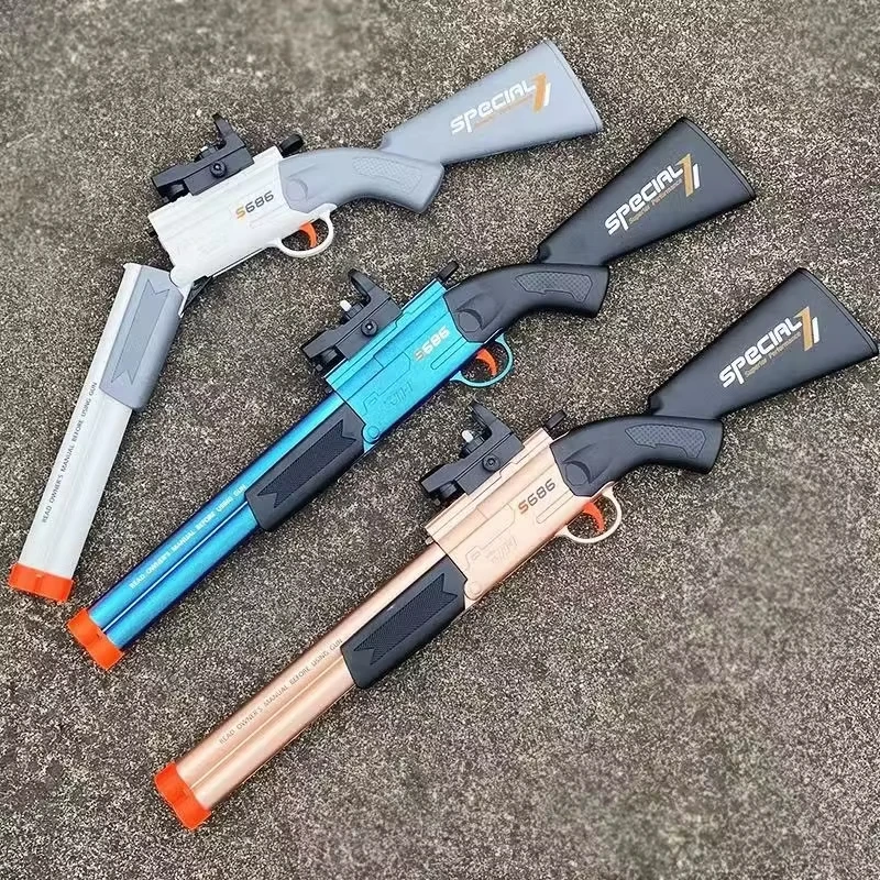 الأطفال S686 برميل مزدوج رذاذ يمكن النار البنادق الصبي يأكل الدجاج مسدس لعبة نموذج بندقية القتال في الهواء الطلق 2025 جديد