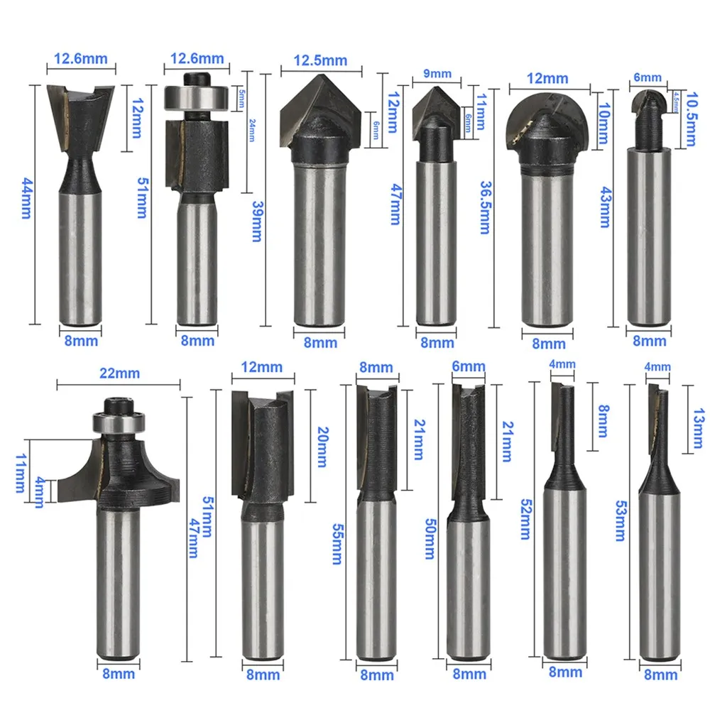 8mm Shank Wood Router Bits for Woodworking Straight End Mill Trimmer Cleaning Flush Trim Corner Round Router Bits Milling Cutter