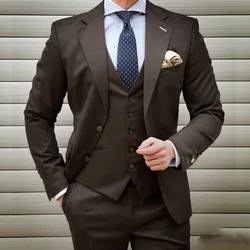 Trajes de hombre de color marrón oscuro, esmoquin de boda de 3 piezas ajustado para novio, moda Formal masculina de negocios (chaqueta + pantalones + chaleco, novedad de 2023