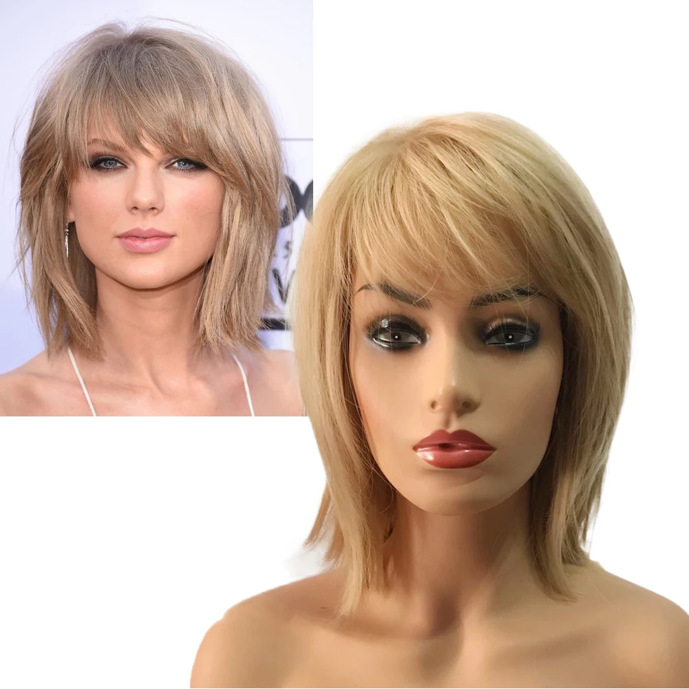 

Cute Short Layered Blonde Haircut Synthetic Hair Capless Costume Wigs 10 Inches for Women