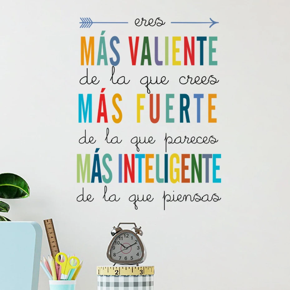 Spanish for DIY kids room decor You are braver than you Wall Stickers for Waterproof Removable PVC Kids Room Home Decoration