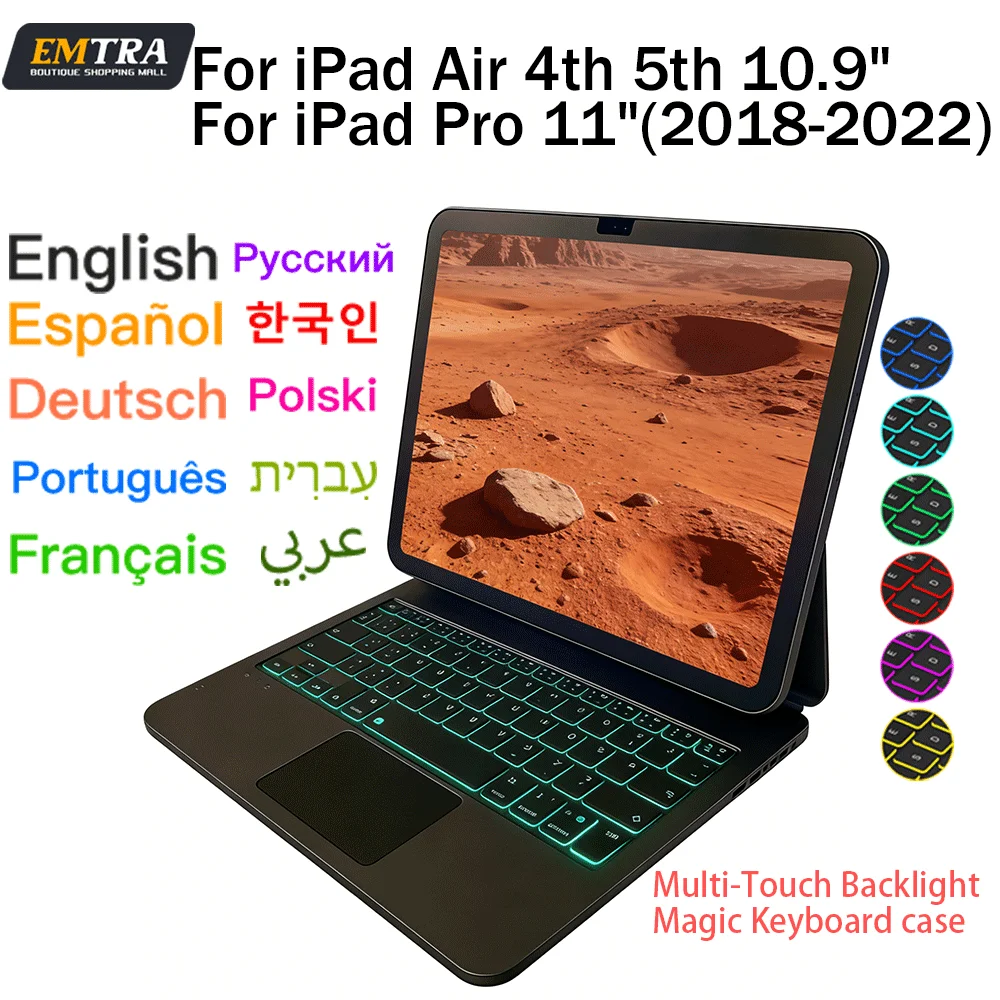 Bluetooth Magic Keyboard for iPad Pro 11 2018-2022 Air 4th 5th 10.9inch Multi-Touch Backlit Tablet Magnetic Floating Stand Cases