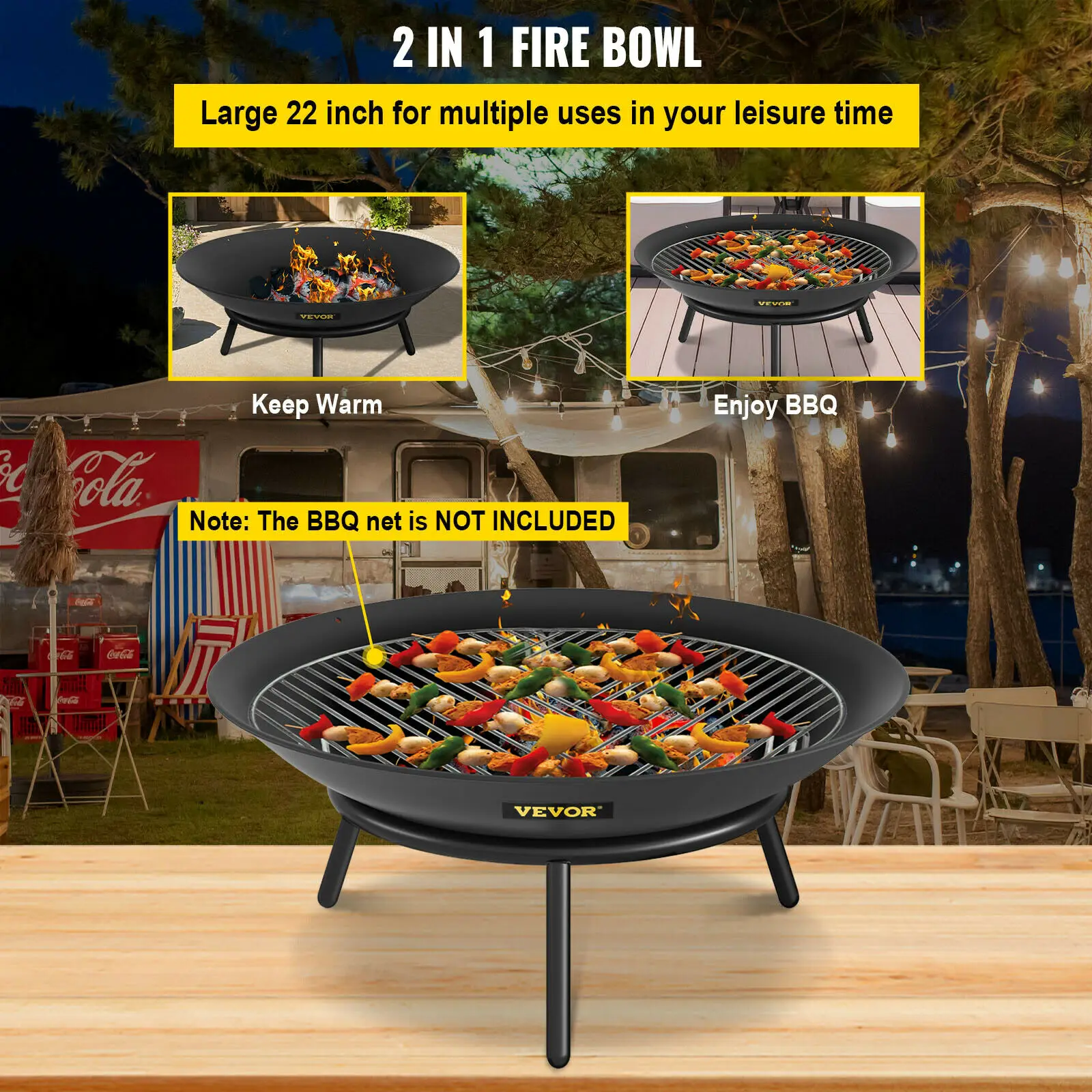 VEVOR Fire Pit Bowl BBQ stufa 22 ''28'' 30 ''acciaio al carbonio/ghisa per stare al caldo, patio all'aperto terrazza cortile Barbecue