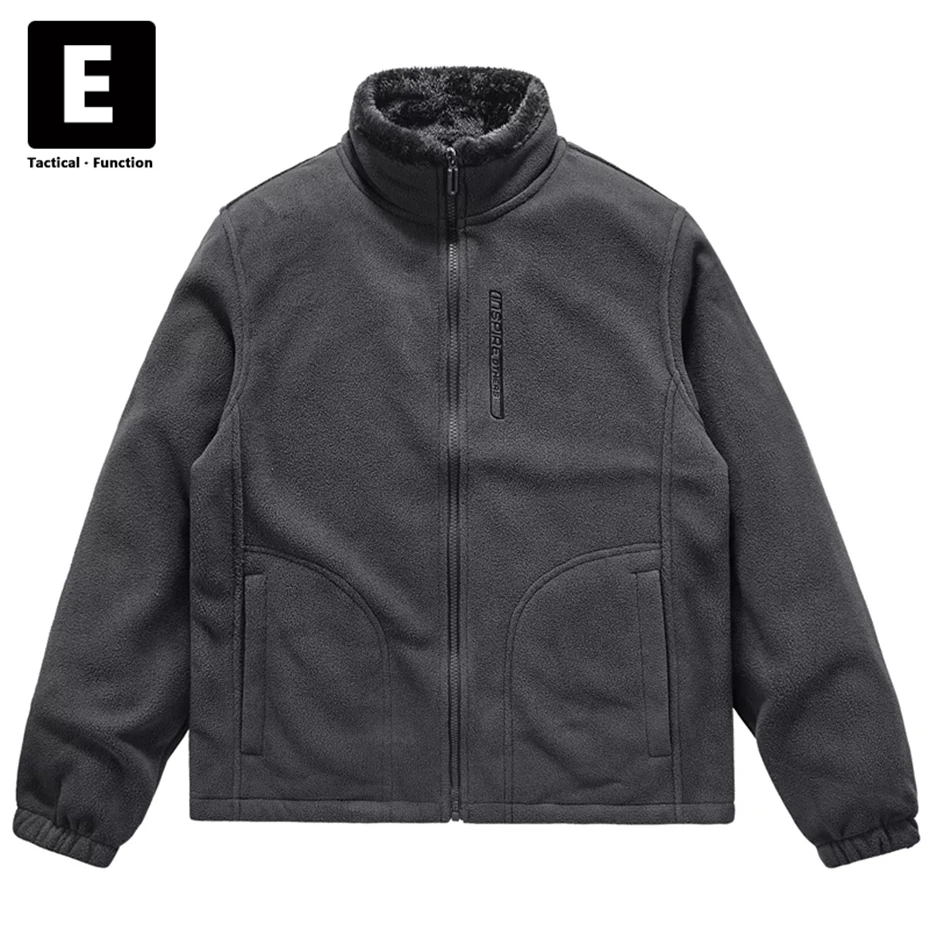 

Winter Thick Fleece Jacke Men Vintage Streetwear Solid Color Jacket Coat Male Black Techwear Cargo Jackets Plus Size 4XL