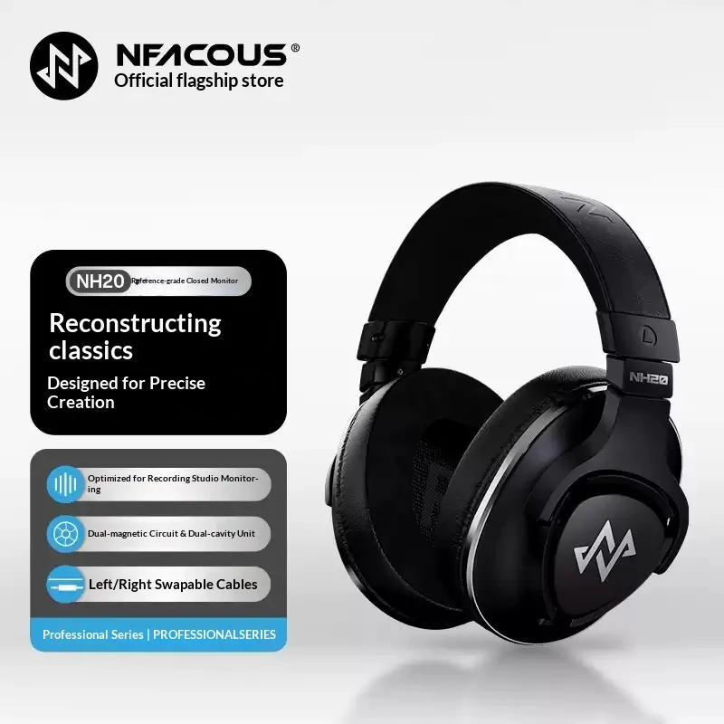 NFACOUS NH20 Professional Closed Back Monitor Headphones Over Ear Wired Headset for Studio Recording Mixing For Gifts