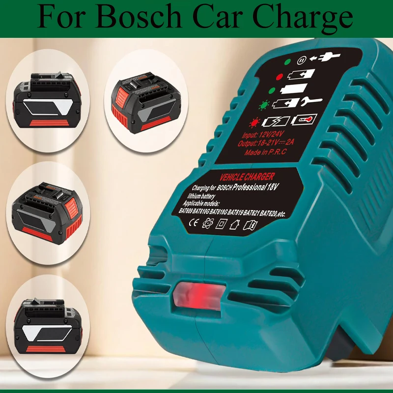 

Cigarette Lighter Plug Car Charger Battery Charger Compatible for Bosch 18V Lithium-Ion Batteries with LED Charging Indicator