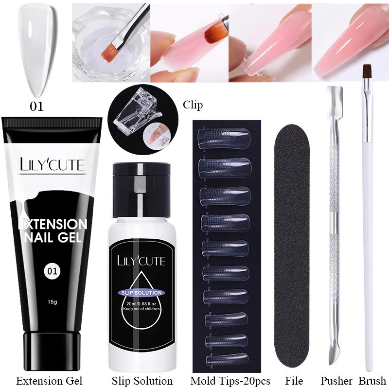 LILYCUTE 15ml Zestaw żeli do przedłużania paznokci Quick Extend Mold Nail Art For Manicure Tool Semi Permanent Acrylic UV Gel Polish Nail Kit