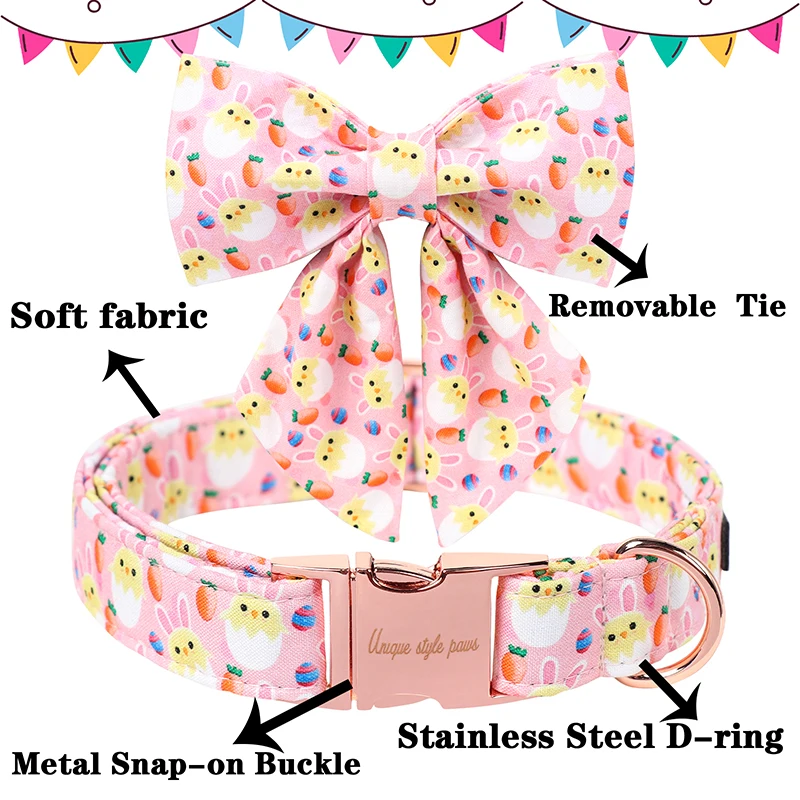 Personalized Unique Style Paws Easter Dog Collar Easter Egg Dog Collar with Bow Tie Pet Collar for Large Medium Small Dog