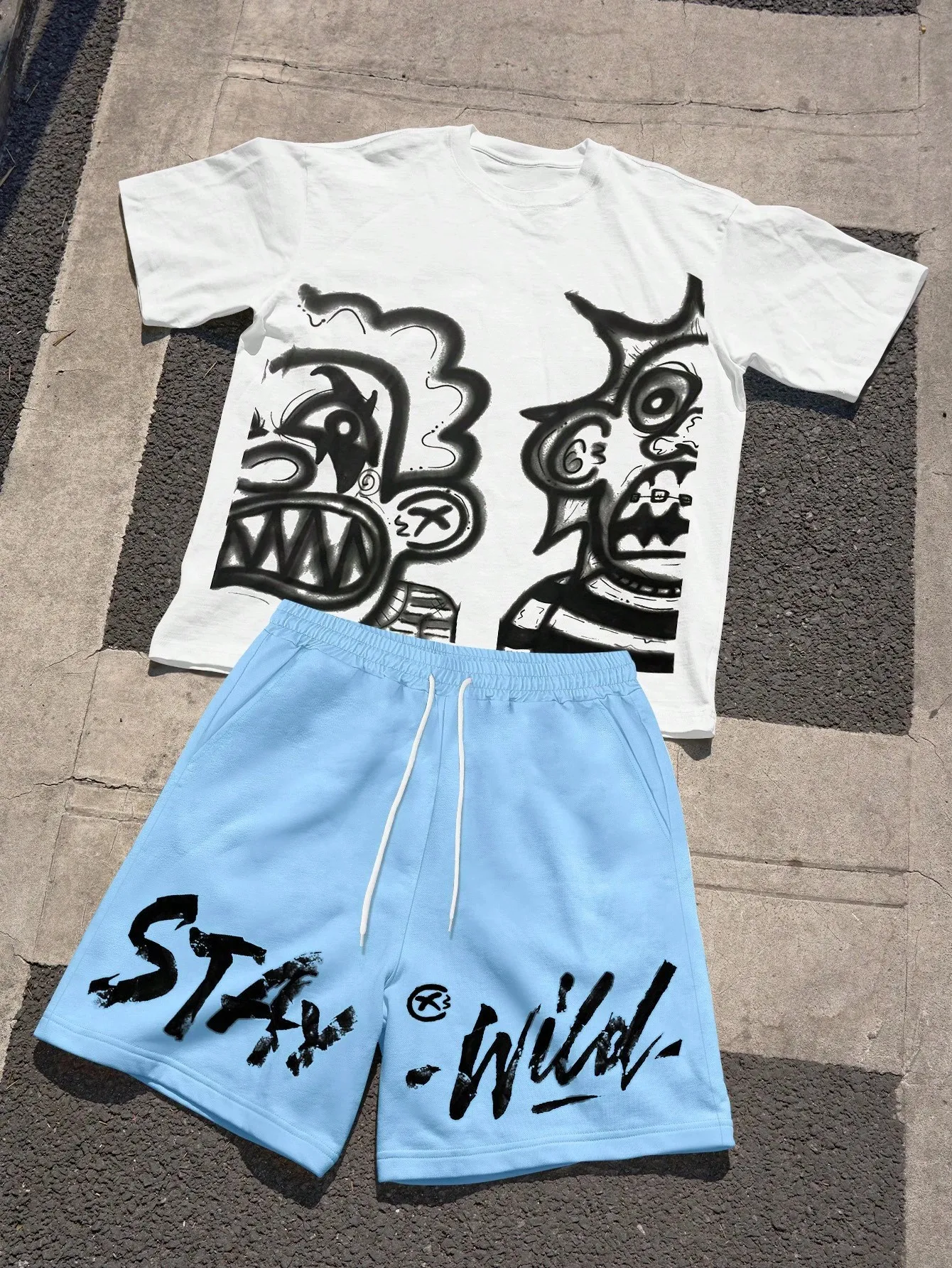 2026 Summer New Men's Short-Sleeved Set with 3D Animated Pattern Print for Street Casual Fashion with Breathable Design