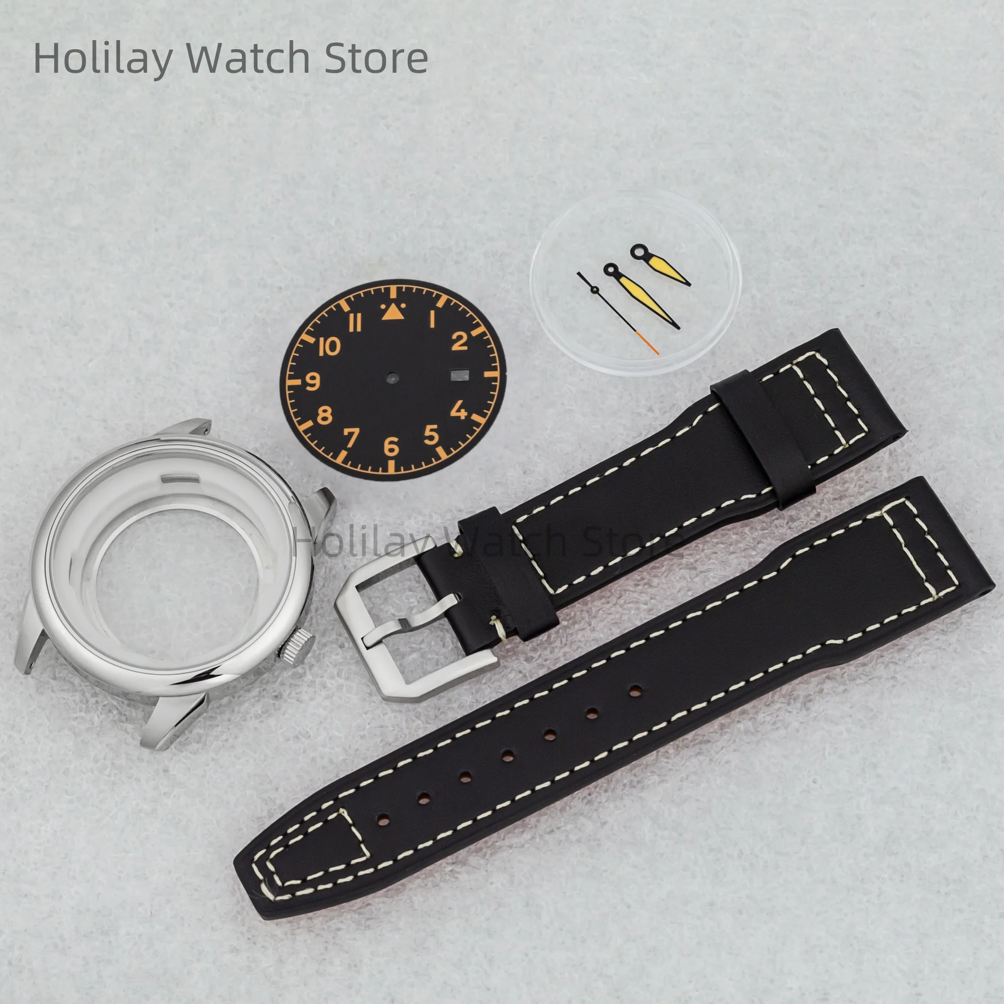 

Mod NH35 Case 42.7mm Watch Case Dial Hands Genuine Leather Strap Stainless Steel 5ATM Waterproof for Mark XX fit NH35 Movement