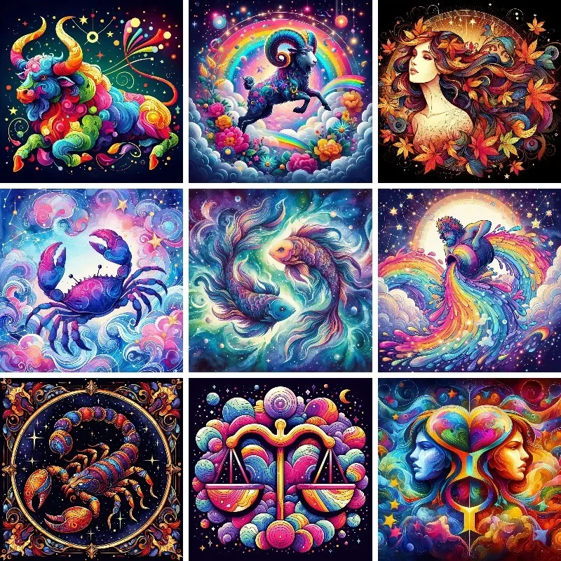 5D Diamond Painting Zodiac Signs Astrological Art Cross Stitch Diamond Mosaic Decorations for Home Embroidery Handmade Gift