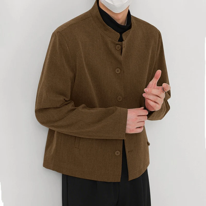 

Men Blazer Solid Color Vintage Stand Collar Long Sleeve Male Suit Streetwear Spring 2026 Fashion Casual Thin Coats S-5XL INCERUN