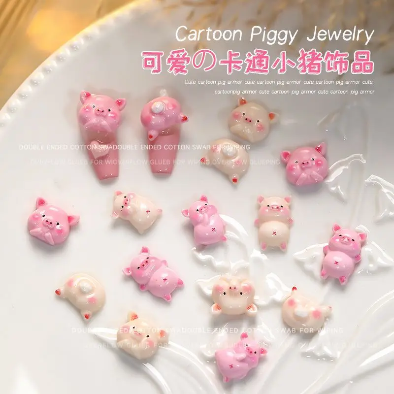 20 Stücke Cartoon Rosa Schwein Harz Nagel Charms Strass Kawaii Tiere Nail art Dekorationen Maniküre Liefert Kawaii Zubehör