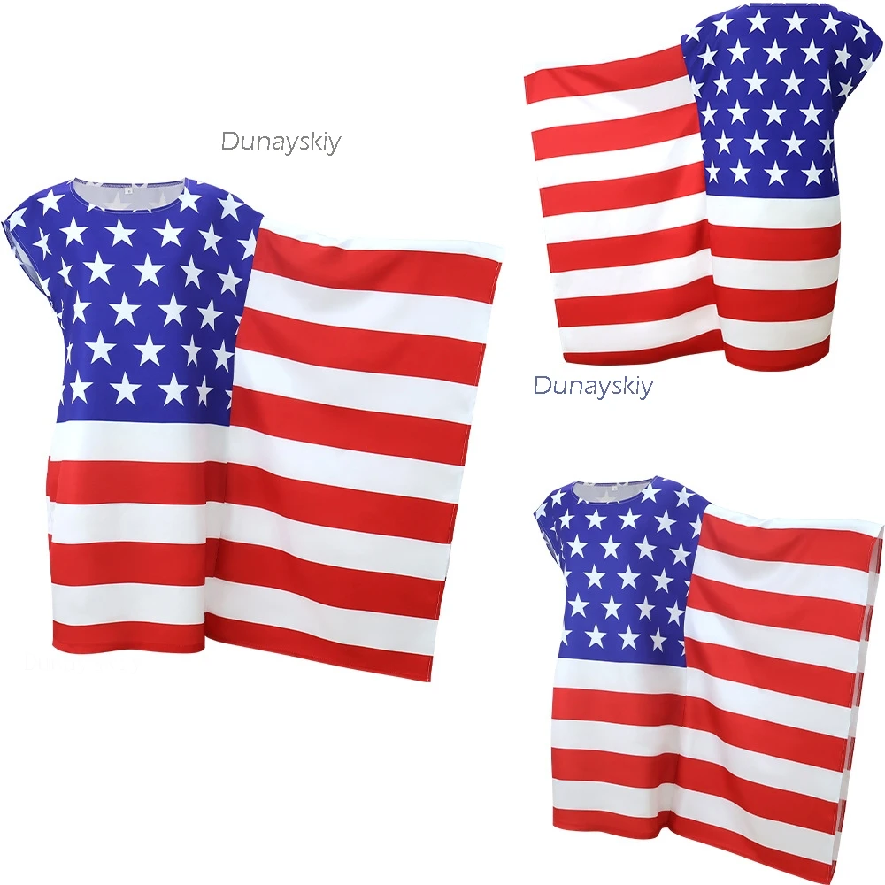 

[Cos C COS Store] United States Flag Style Dress Stars and Stripes Us Americans Carnival Soccer Competiti