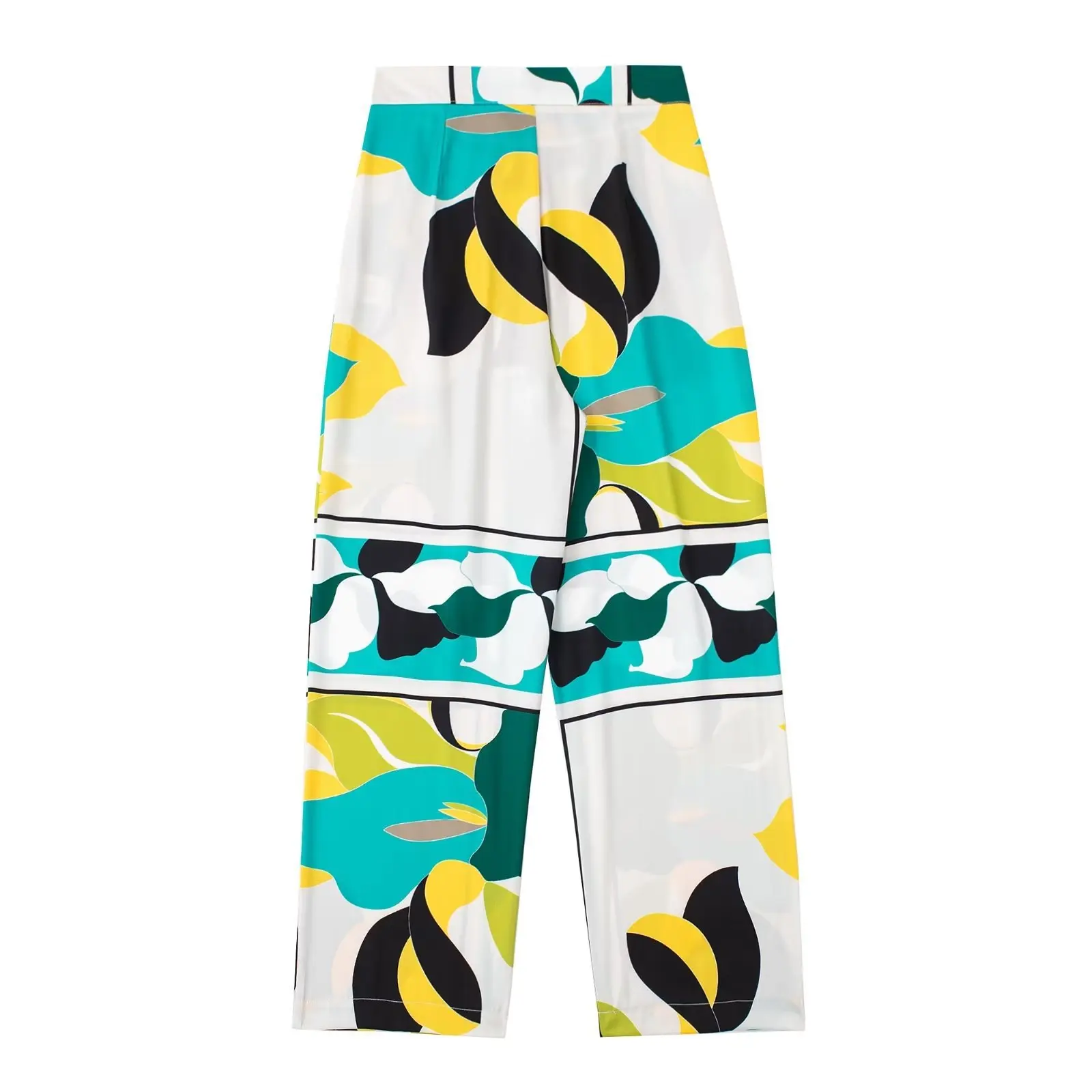 Fashionable Women's Retro Print Wide Leg Pants 2025 New Style Ladies' Bottoms Polyester Fiber 100% Printed Design